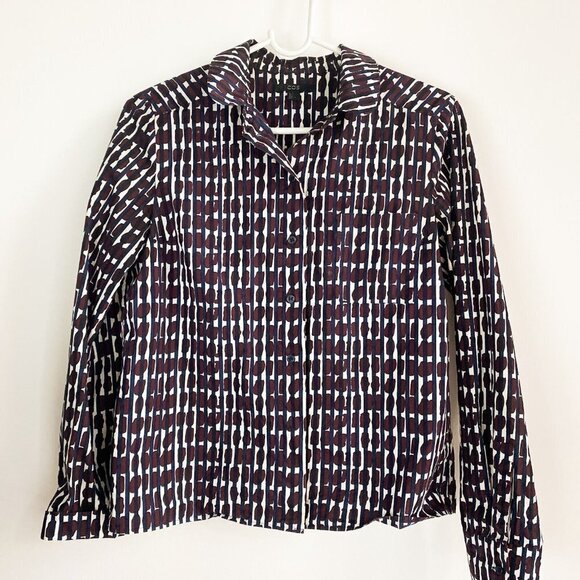COS Geometric Print Navy Blue Burgundy Button up Long Sleeve Dress Shirt 4 - Picture 3 of 4